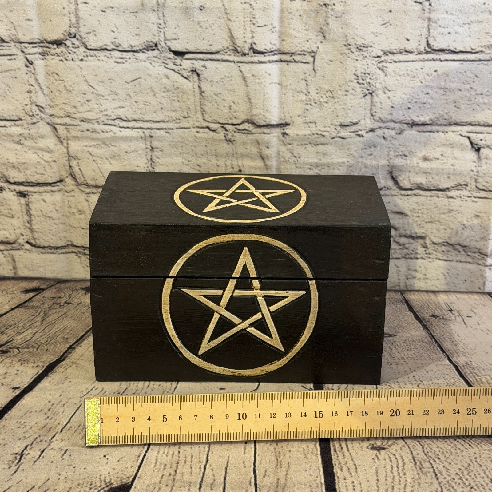 20cm x 12cm x 10cm Wood Gothic Pentagram Skull Coffin Jewellery Trinket Box6