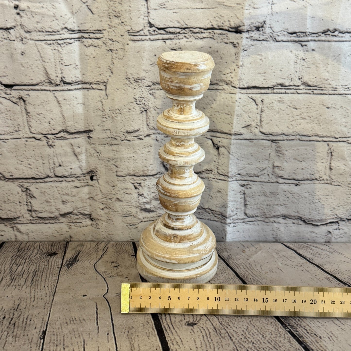 25cm x 10cm White Regal Wooden Vintage Style Candle Stand Shabby Pillar Holders4