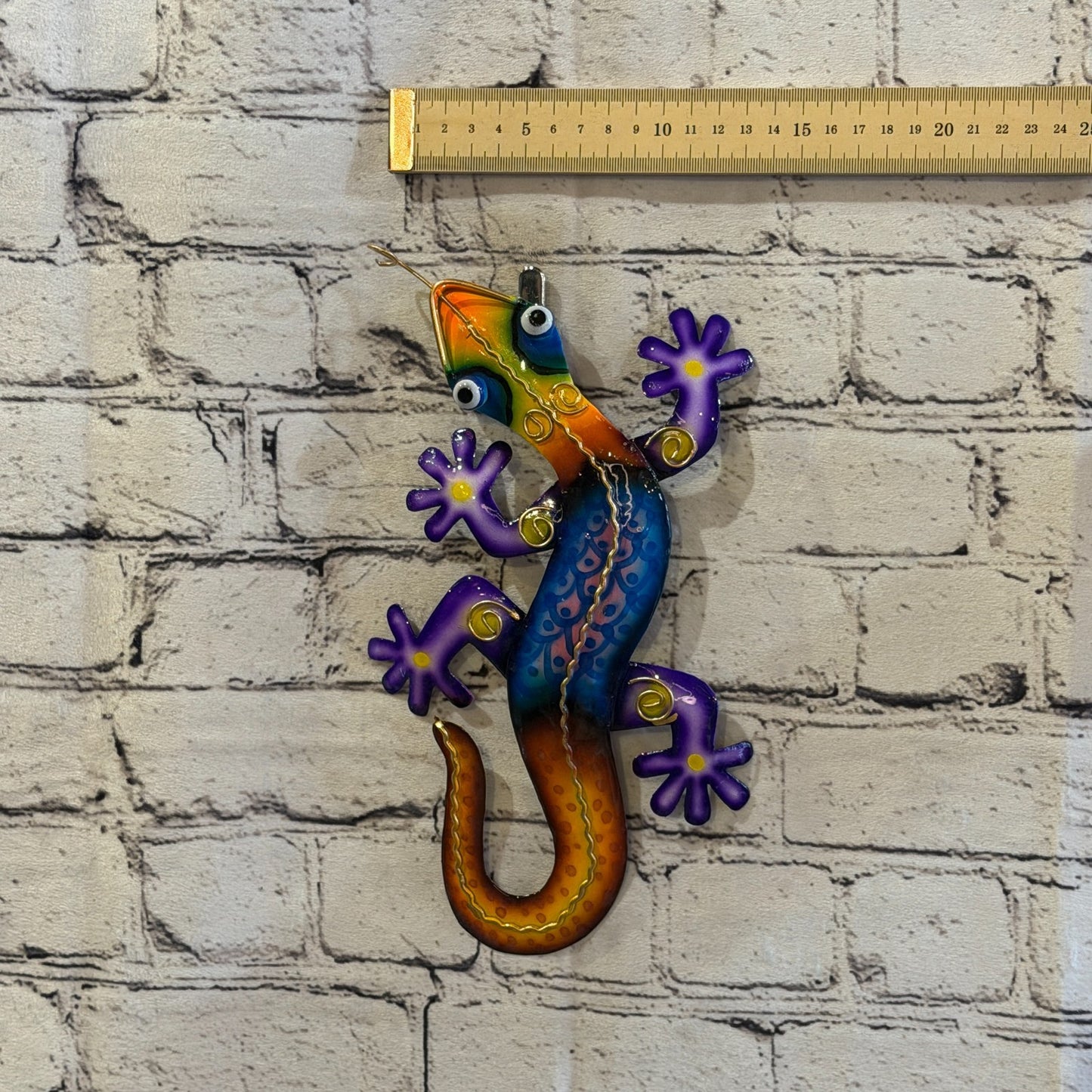 25cm x 10cm Blue Gecko Lizard Metal Tin Wall Hanging Ornament Painted Statue3