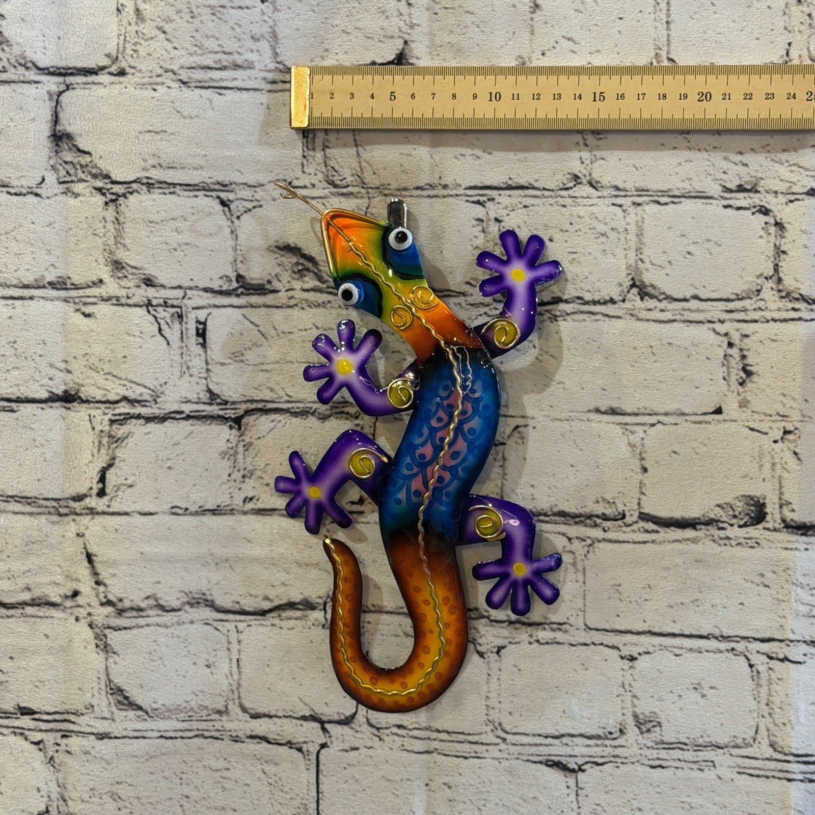 25cm x 10cm Blue Gecko Lizard Metal Tin Wall Hanging Ornament Painted Statue3