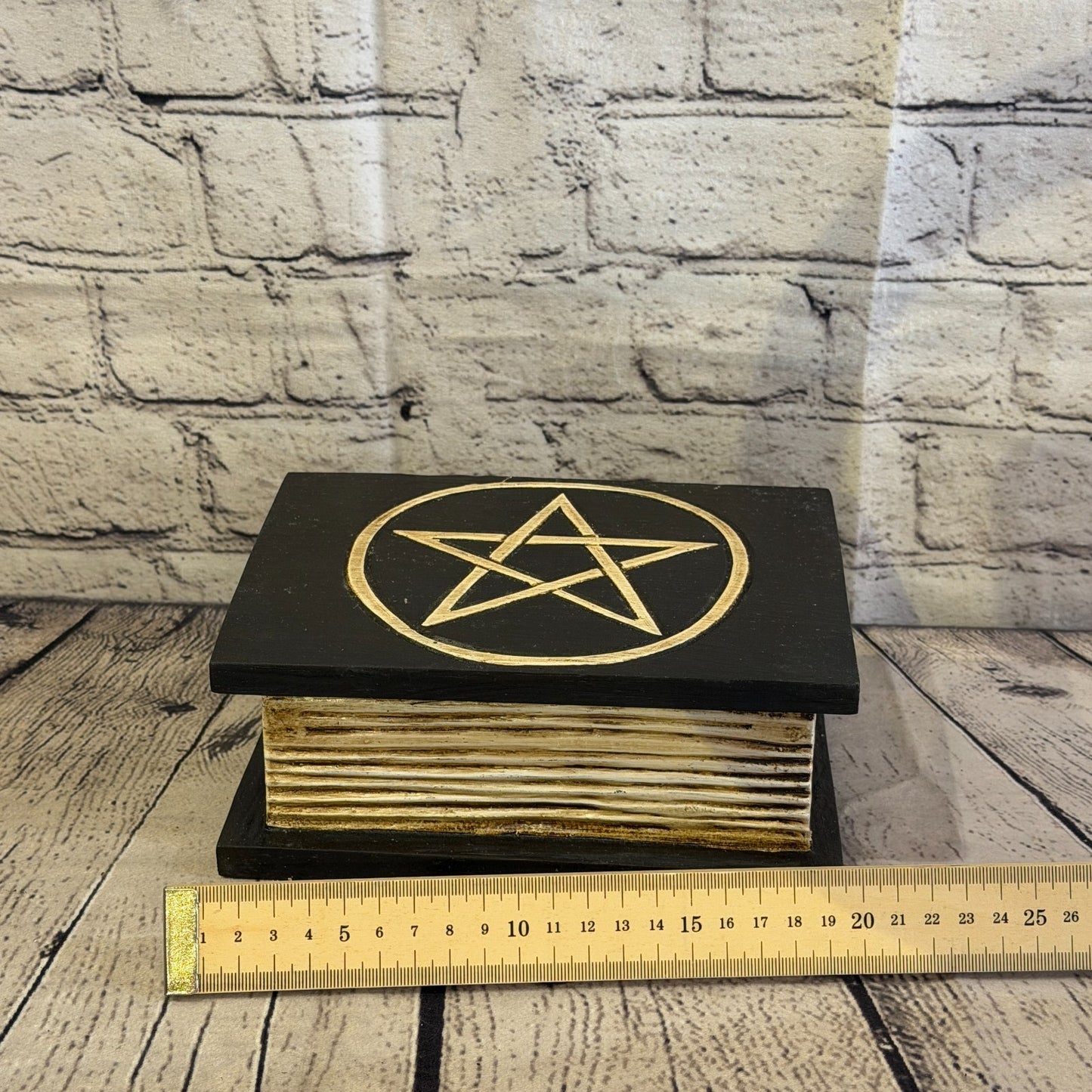 20cm x 12cm x 8cm Book Wood Gothic Pentagram Skull Coffin Jewellery Trinket Box7