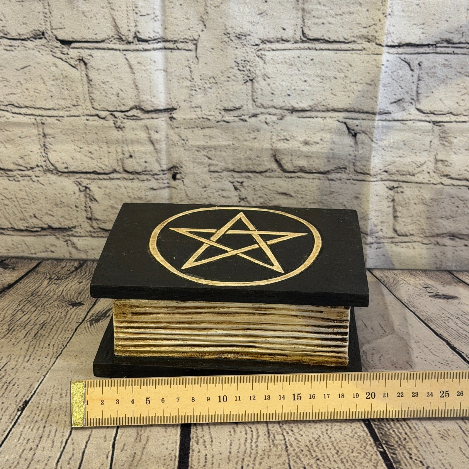 20cm x 12cm x 8cm Book Wood Gothic Pentagram Skull Coffin Jewellery Trinket Box7