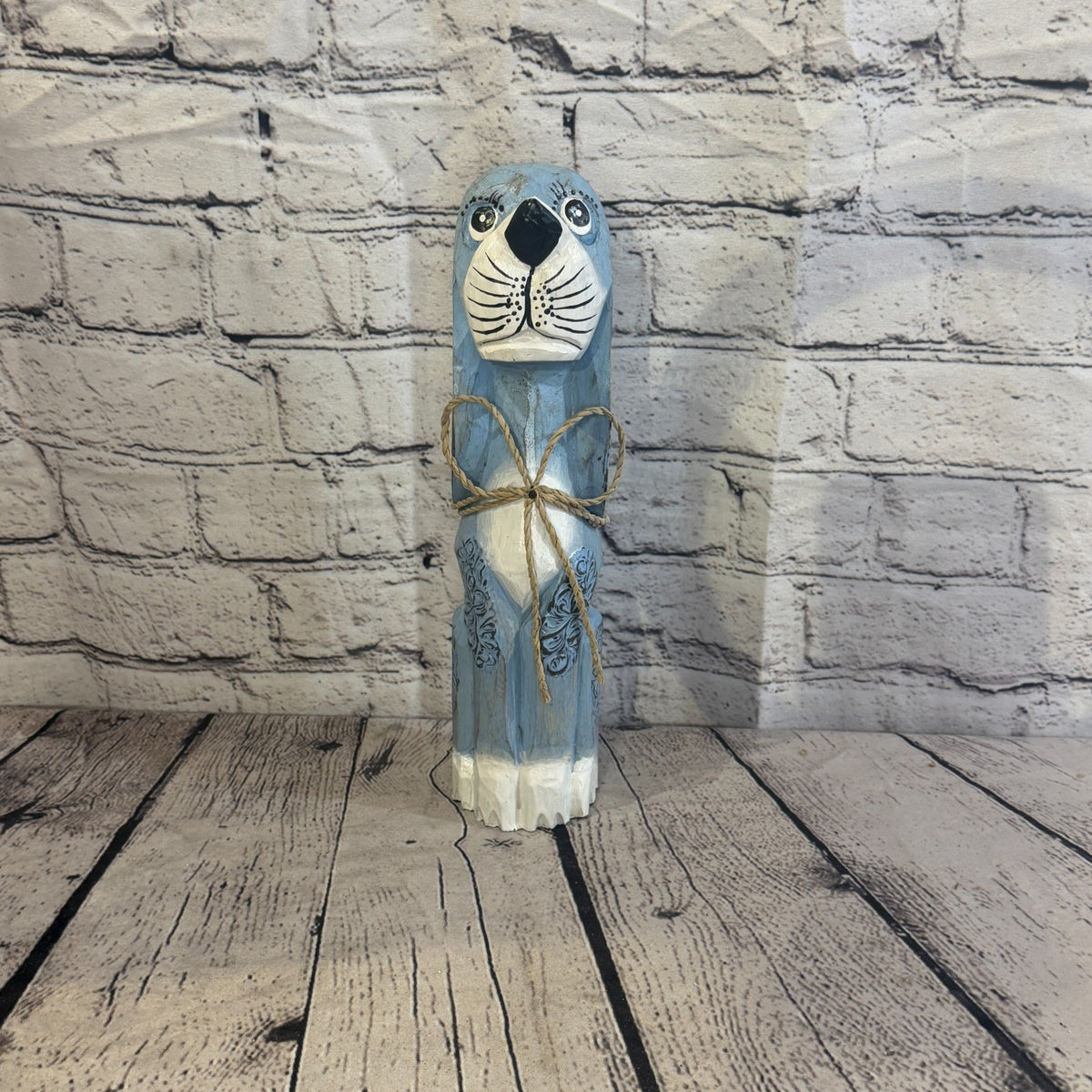 30cm Light Blue Wooden Shabby Dog Statue Ornament Fair Trade Handcarved1