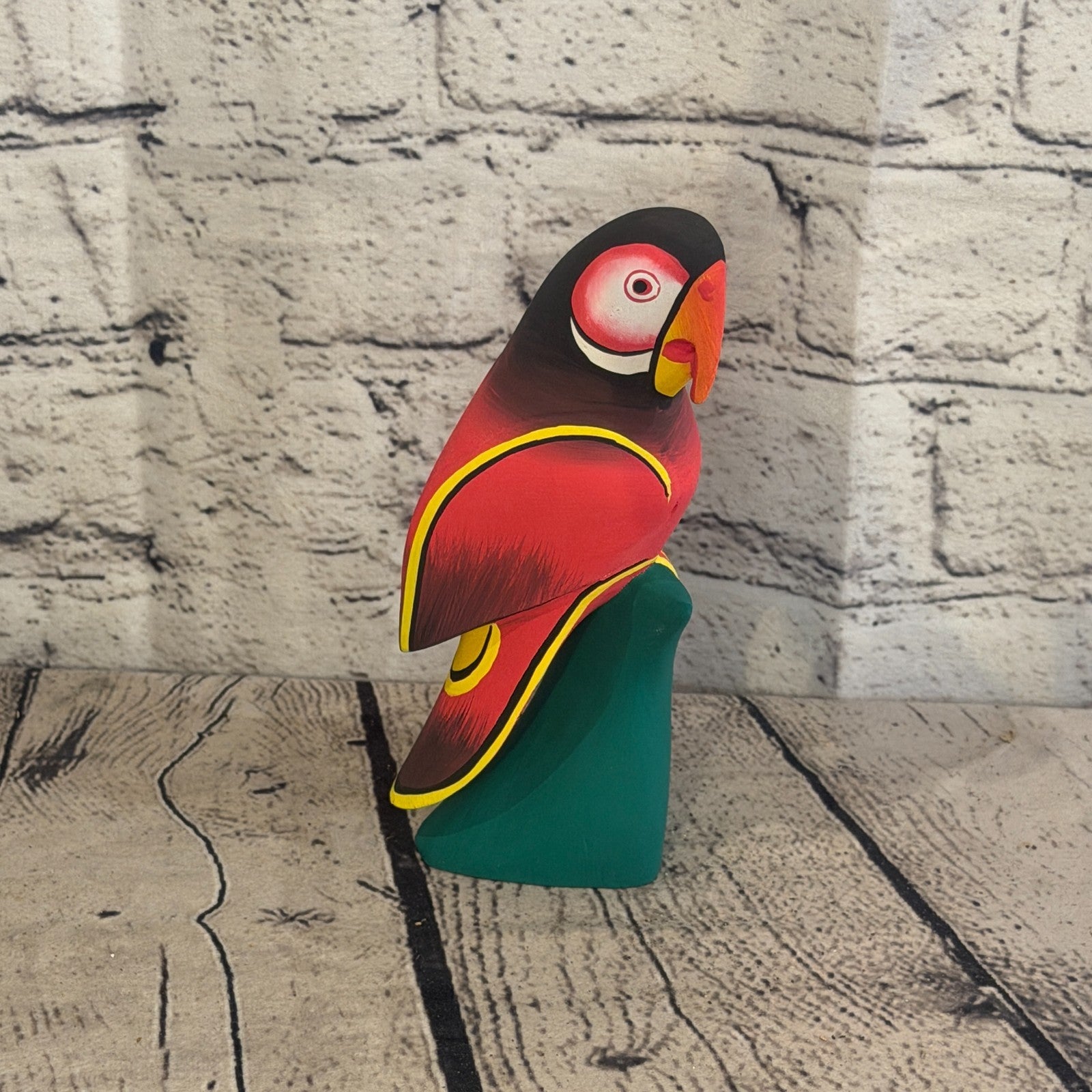 15cm Dark Red Parrot Bird Ornament Statue Fair Trade Hand Made Carved Wood0