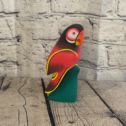 15cm Dark Red Parrot Bird Ornament Statue Fair Trade Hand Made Carved Wood0