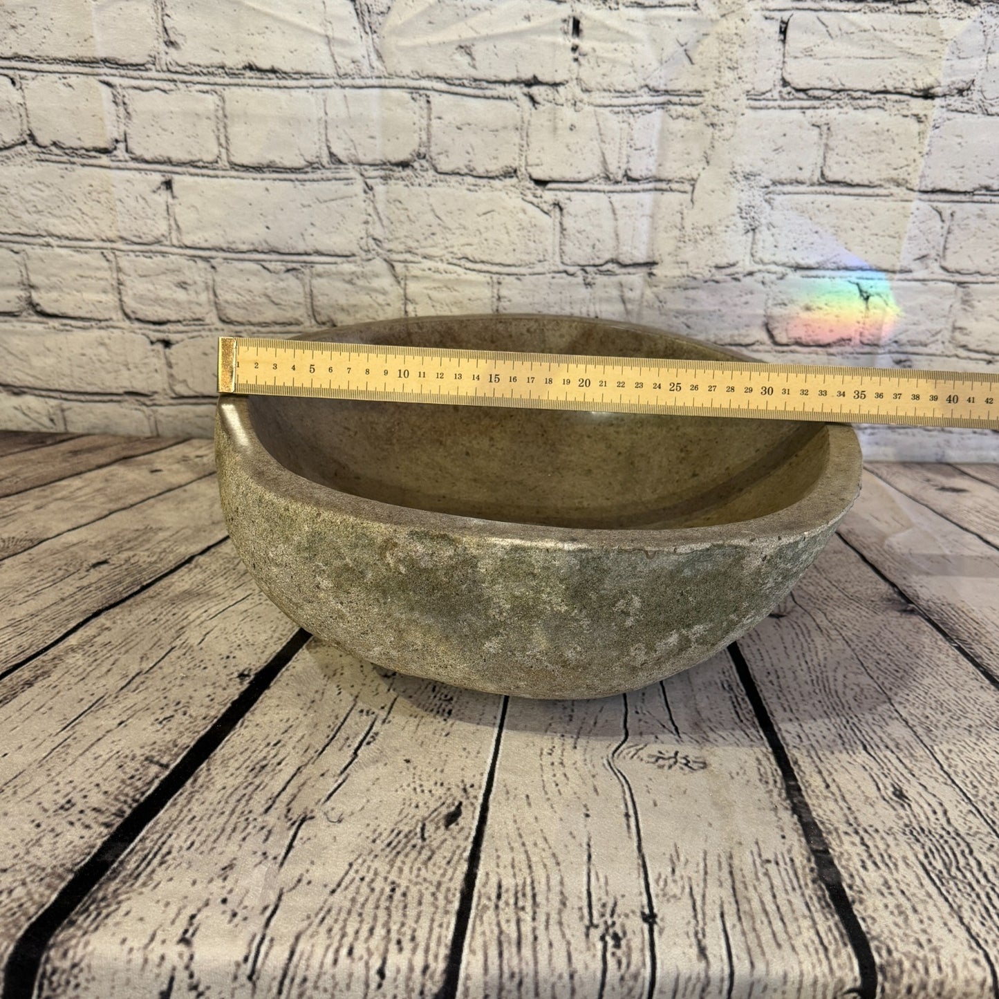 35cm x 33cm Wash Basin Bathroom Counter Top Washing River Stone Bowl Sink No 254