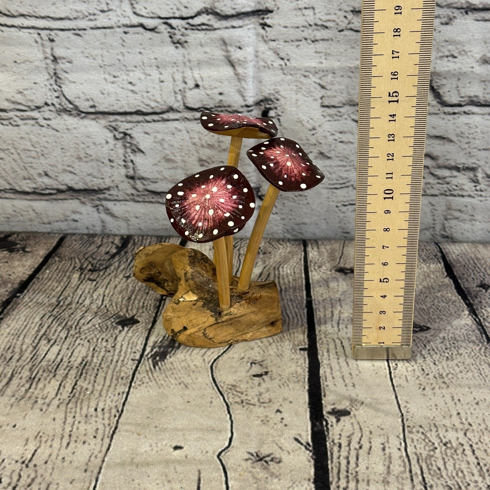 Purple Pink Painted Mushroom Parasite Ornament Natural Carving Fairtrade Wooden4