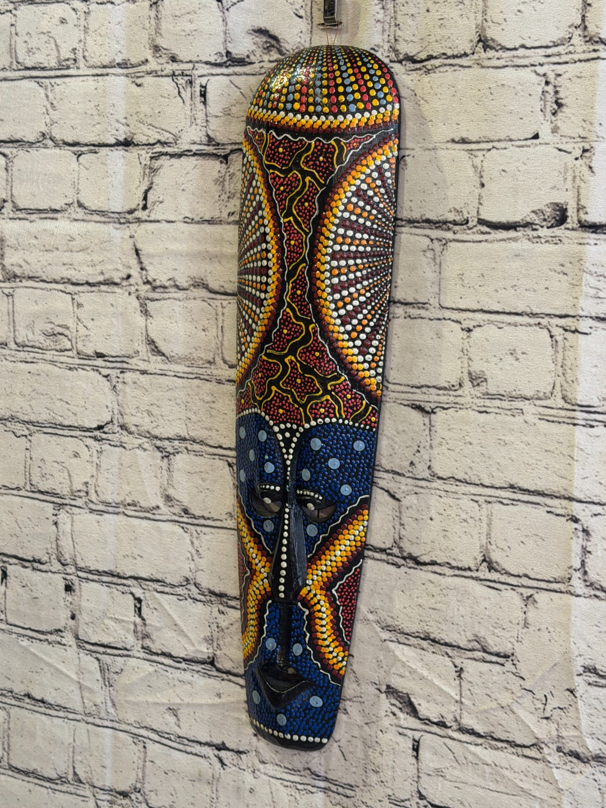 50cm Mask Carved Wooden Dot Painted Ethnic Tribal Tiki Wall Art No 2 New1