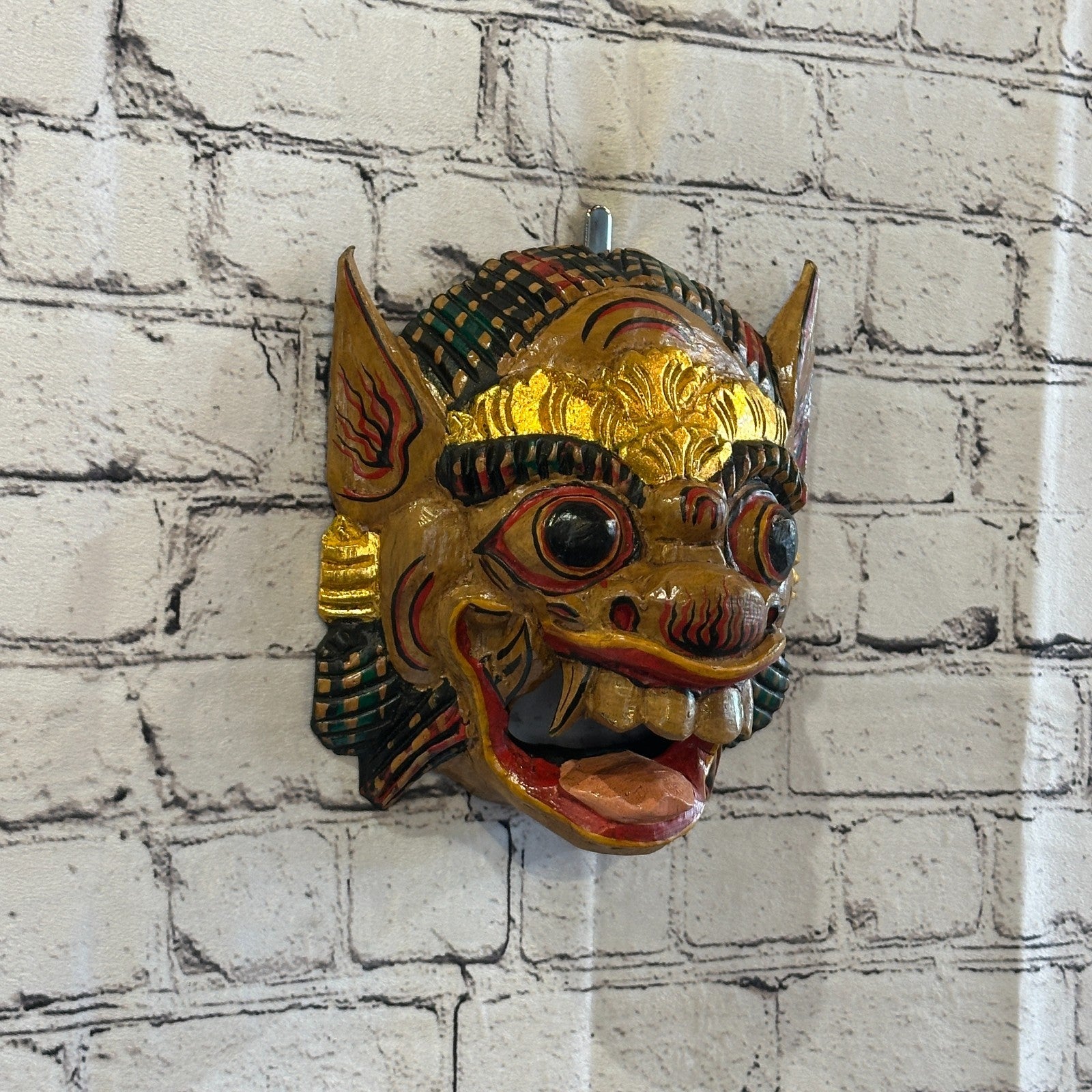 Large Wooden Natural Barong Wall Mask 18cm x 18cm Handmade And Fairtrade Hindu0