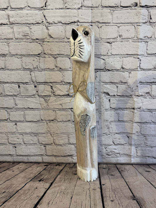 60cm White Wooden Shabby Dog Statue Ornament Fair Trade Handcarved0