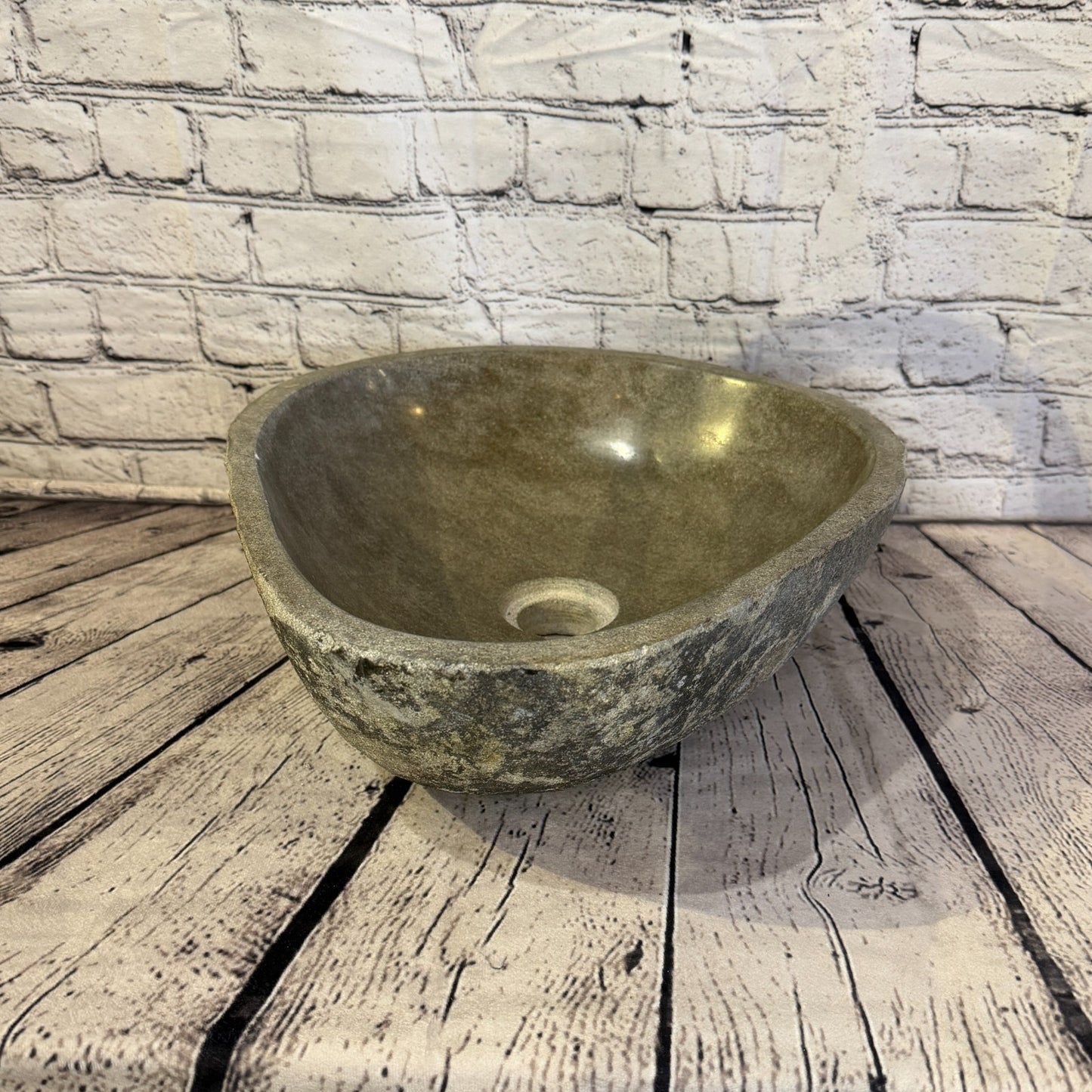 34cm x 40cm Wash Basin Bathroom Counter Top Washing River Stone Bowl Sink No 190