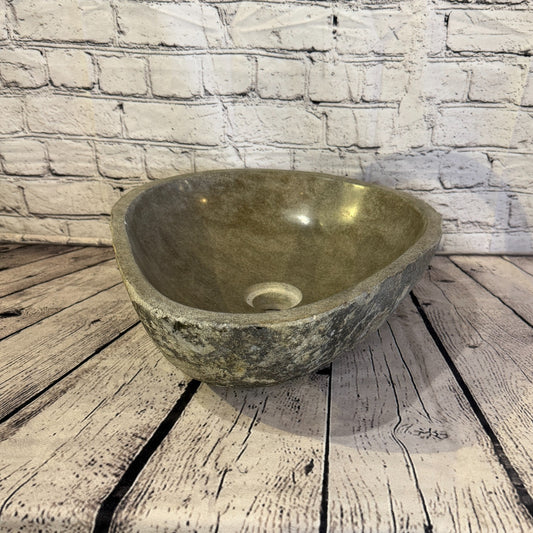 34cm x 40cm Wash Basin Bathroom Counter Top Washing River Stone Bowl Sink No 190