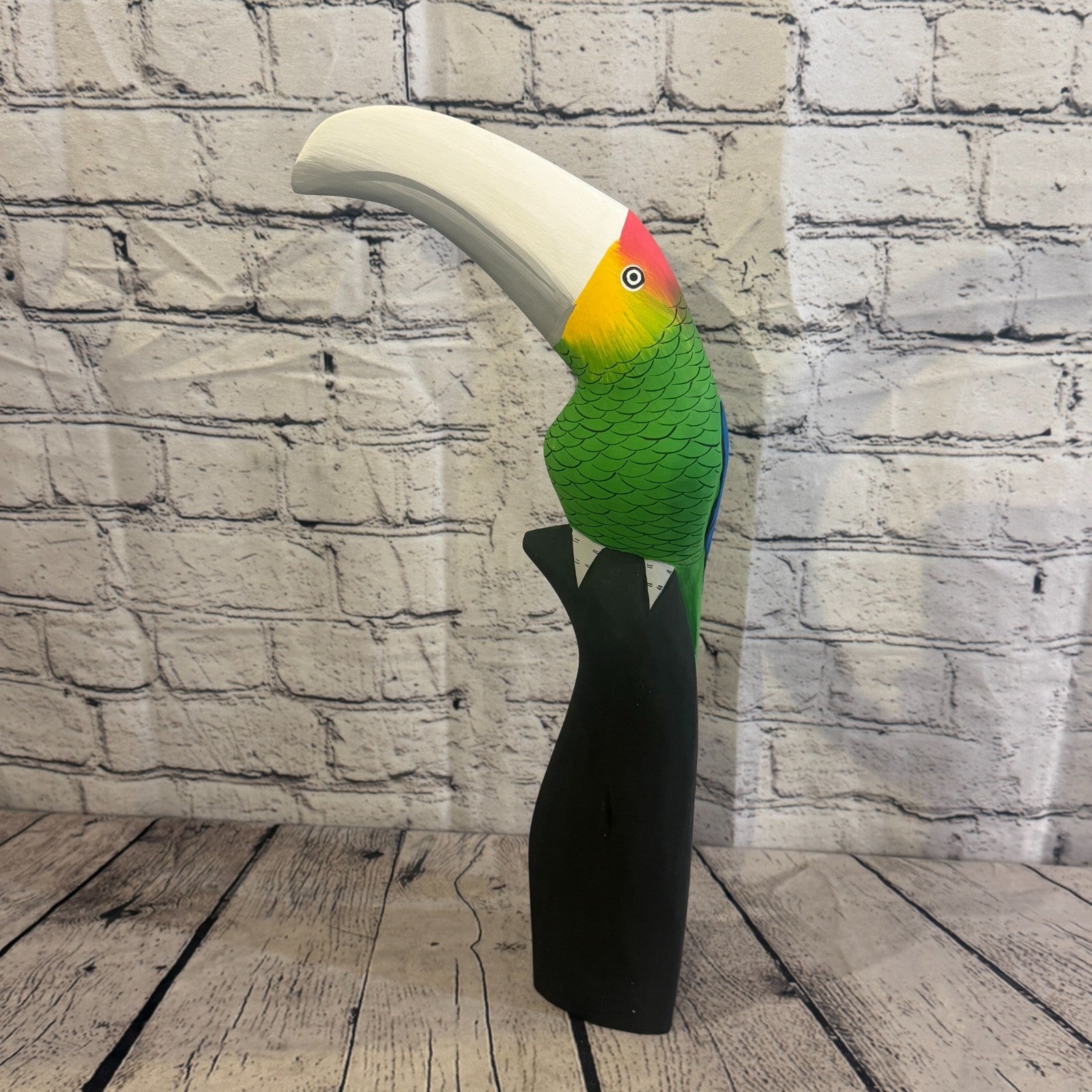 40cm Bright Green Toucan Bird Ornament Statue Fair Trade Hand Made Carved Wood3