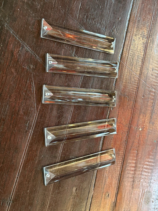 5 Large 2 Hole Crystal Clear Glass Faceted Sun Catcher Long Pendant 10cm x 2cm0
