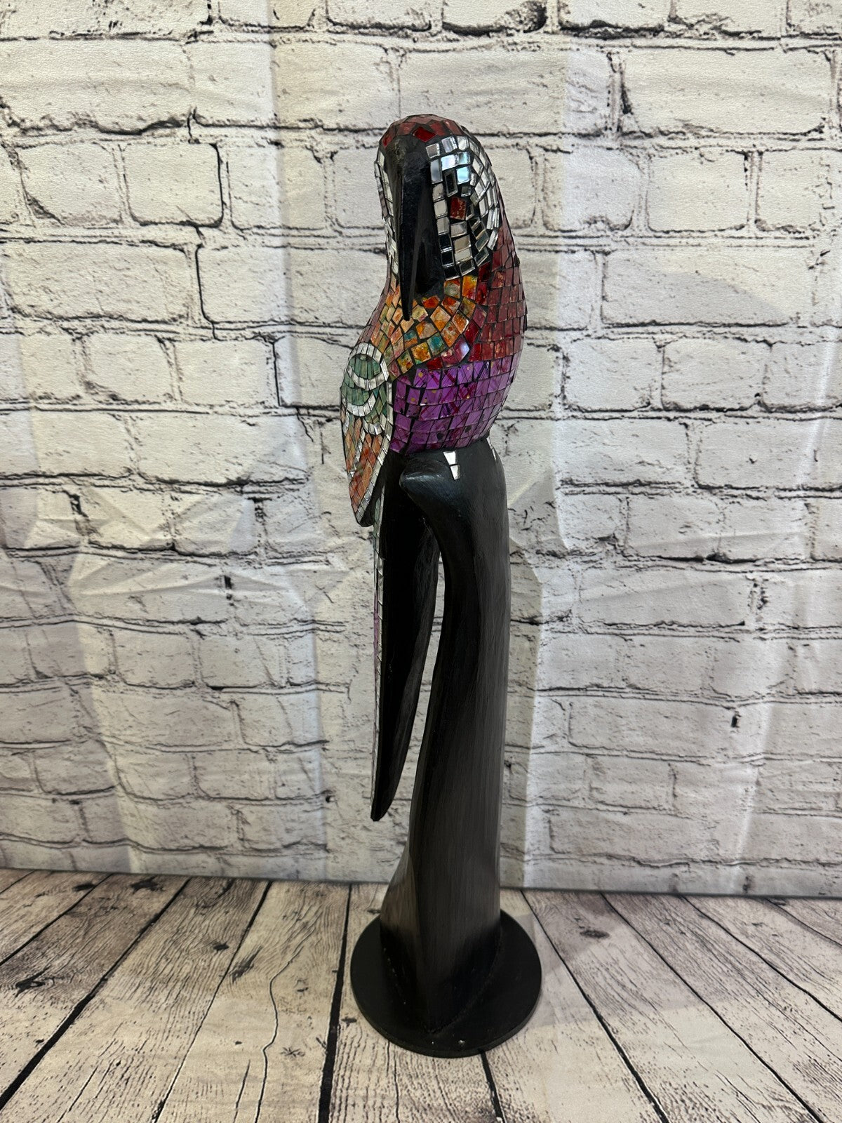 60cm Mosaic Parrot Bird Ornament Statue Fair Trade Handmade Carved Wood Design 21