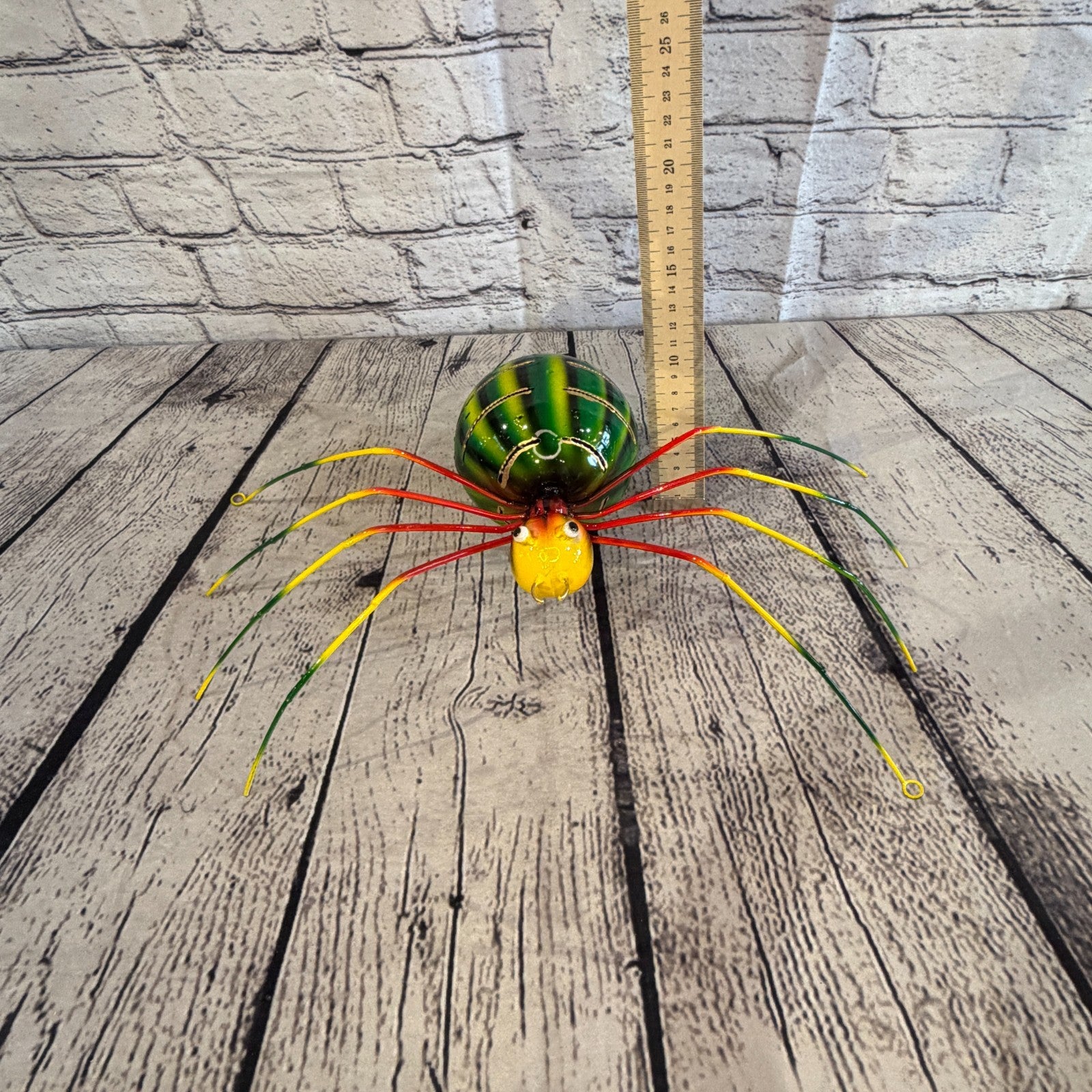 35cm x 20cm Small Colourful Green Spider Metal Tin Standing Ornament Statue5