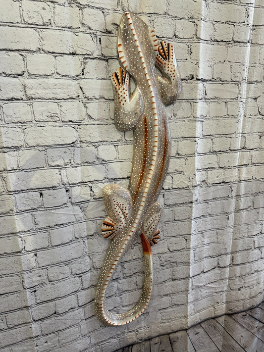 100cm Gecko Lizard Grey Wood Wall Hanging Wooden Ornaments Wood Carving0