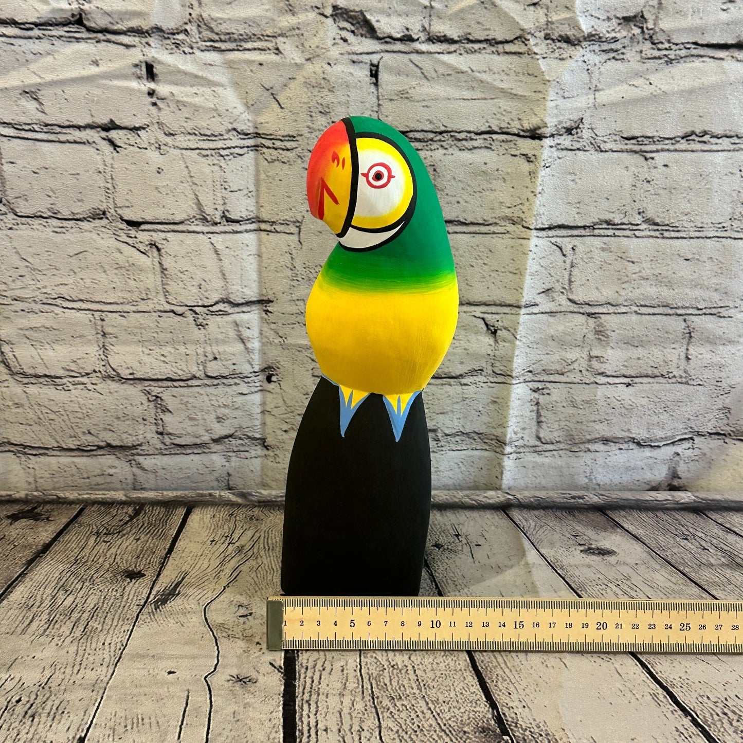 30cm Green Yellow Parrot Bird Ornament Statue Fair Trade Hand Made Carved Wood6