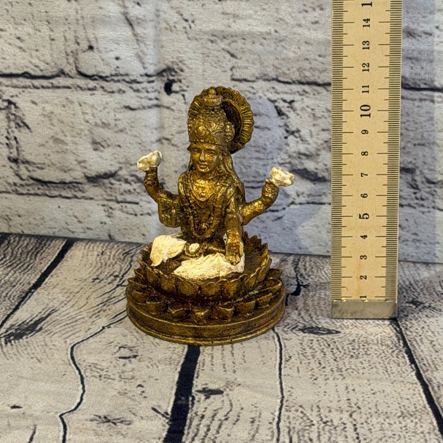 Cream & Bronze 12cm x 8cm Small Lakshmi Sitting Lotus Statue Resin Hindu God5