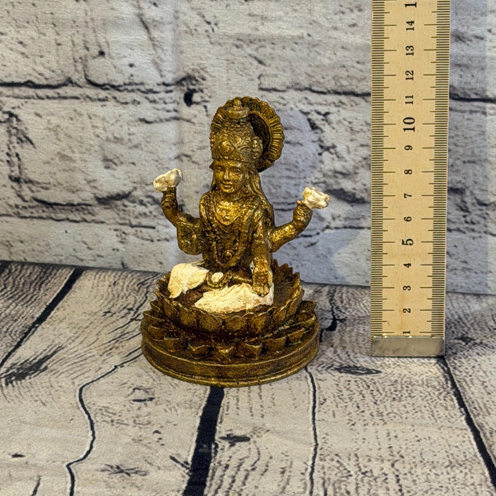 Cream & Bronze 12cm x 8cm Small Lakshmi Sitting Lotus Statue Resin Hindu God5