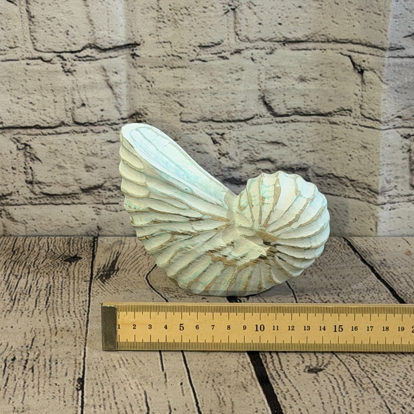 15cm Green Shabby Pastel Nautilus Shell Ornament Decor Carved Light Wood Figure7