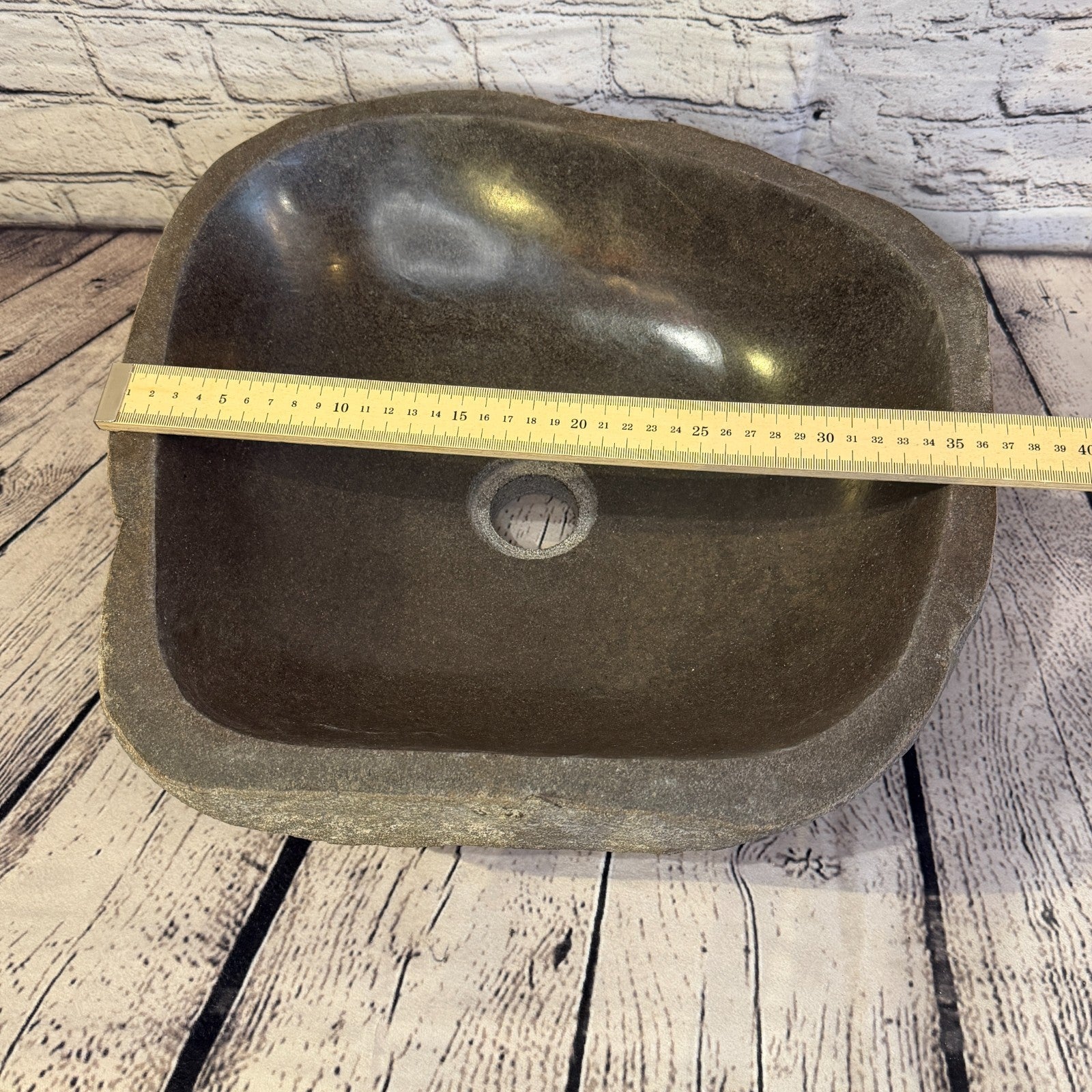 37cm x 37cm Wash Basin Bathroom Counter Top Washing River Stone Bowl Sink No 297