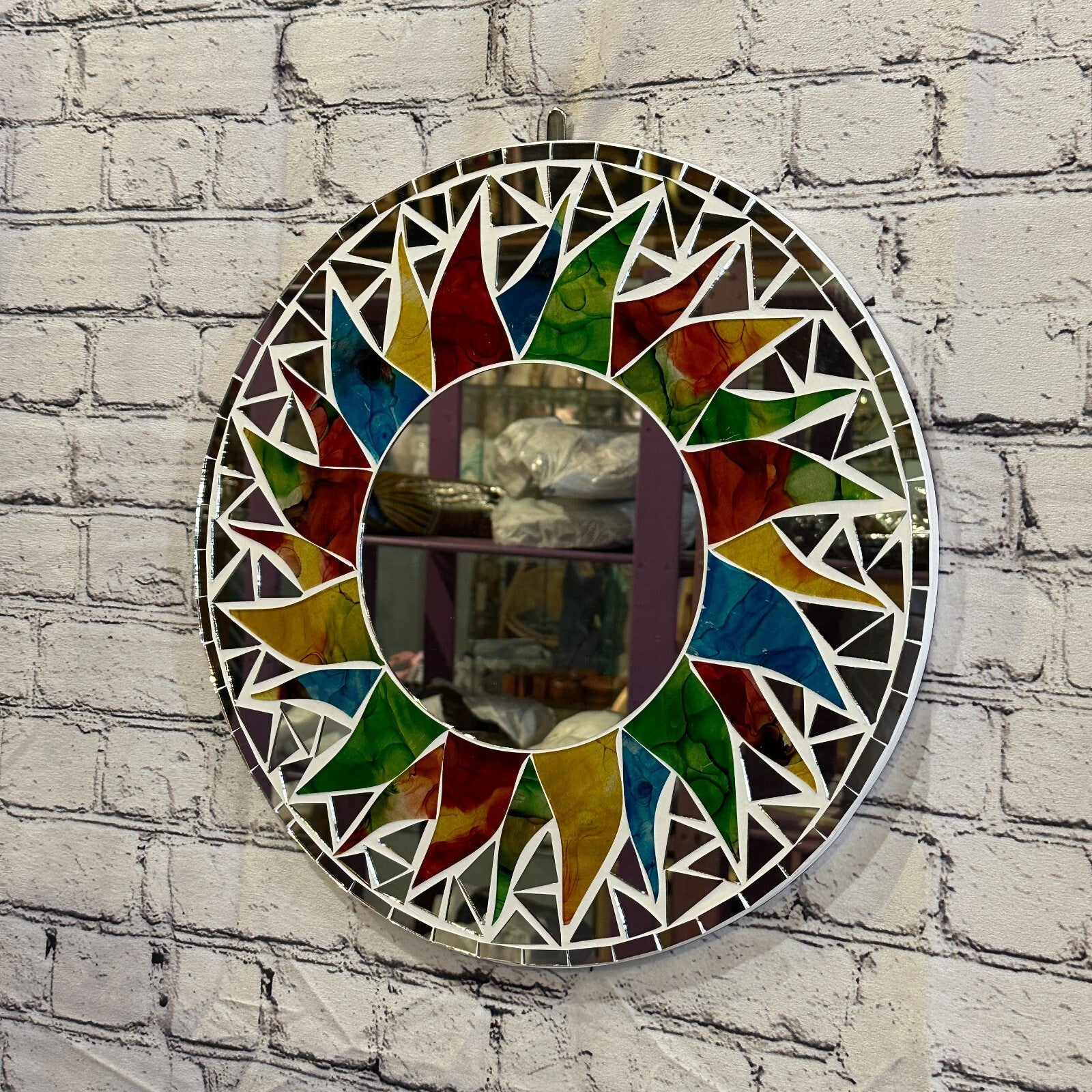 Rainbow White Sun Mosaic Tile Wall Mirror 40cm x 40cm 16 Inches Handmade New1