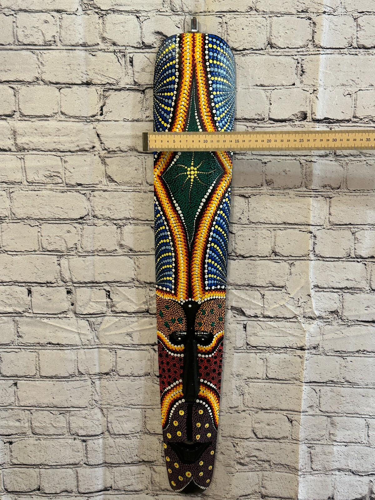 80cm Mask Carved Wooden Dot Painted Ethnic Tribal Tiki Wall Art Handmade No 53