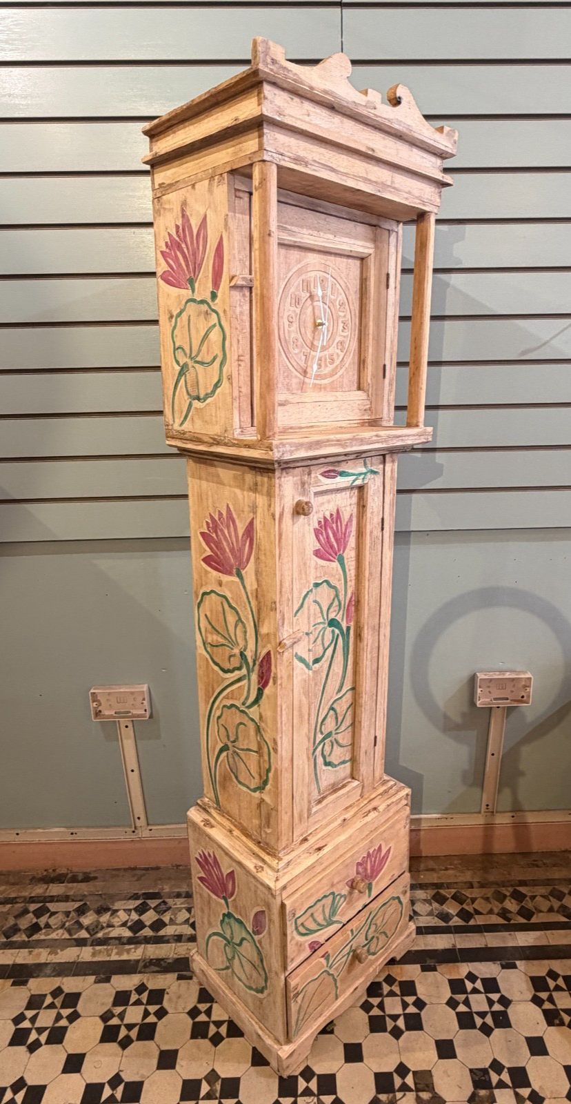 150cm x 40cm x 30cm Flower Clock Shelf Wooden Cabinet Living Storage Furniture2