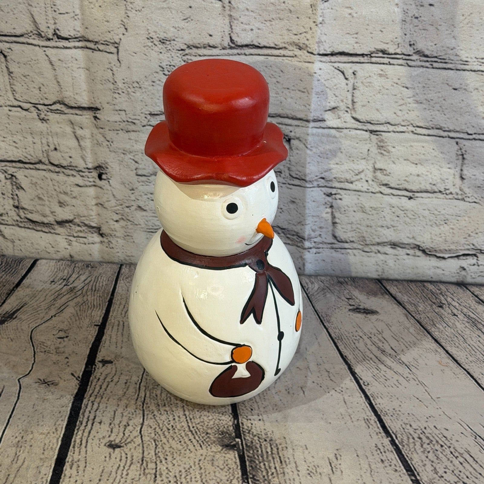 25cm x 12cm Red Top Hat Snowman Handcrafted Wood Xmas Christmas Ornament2