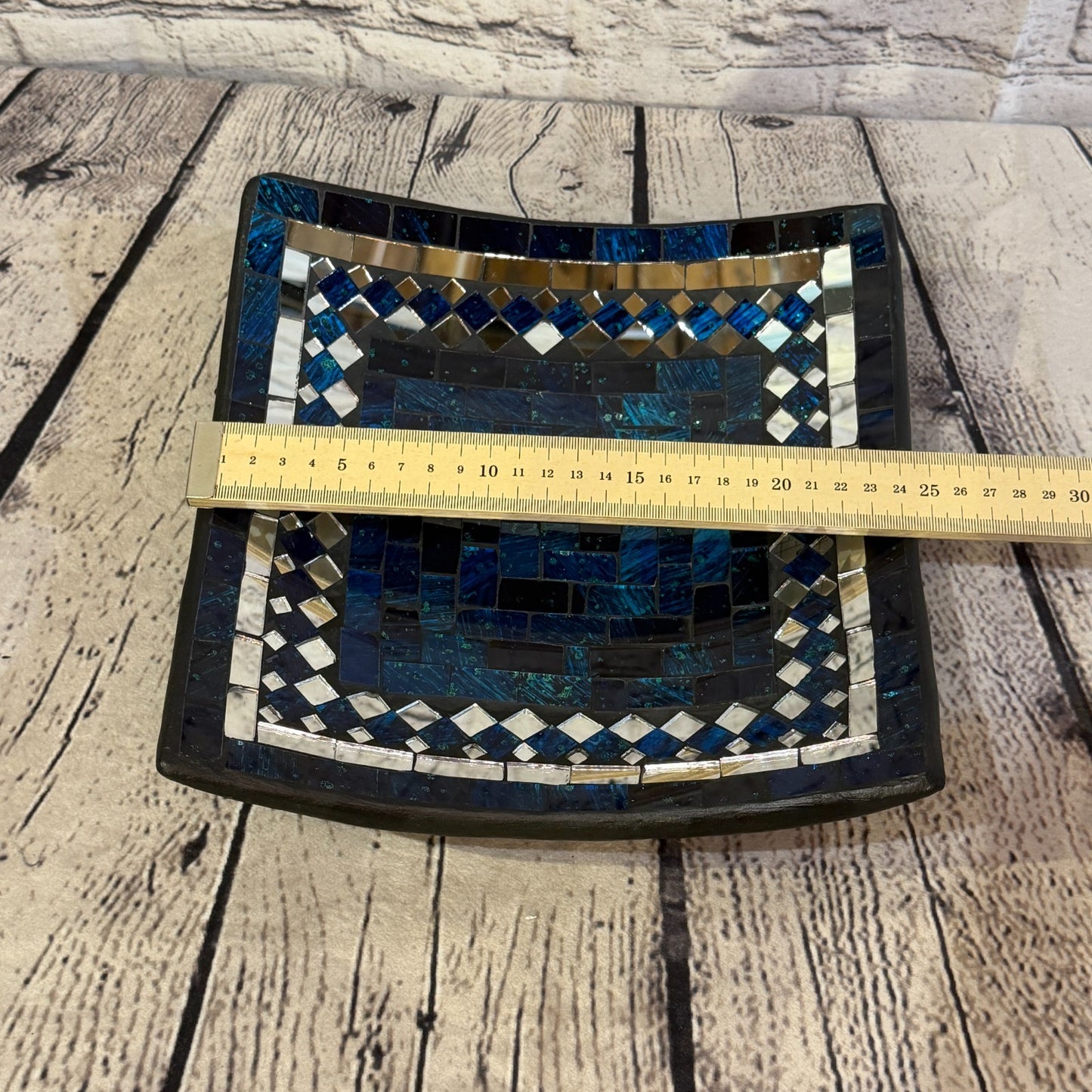25cm Indigo Blue Square Mirror Mosaic Handmade Ceramic Glass Tile Bowl Fruit1