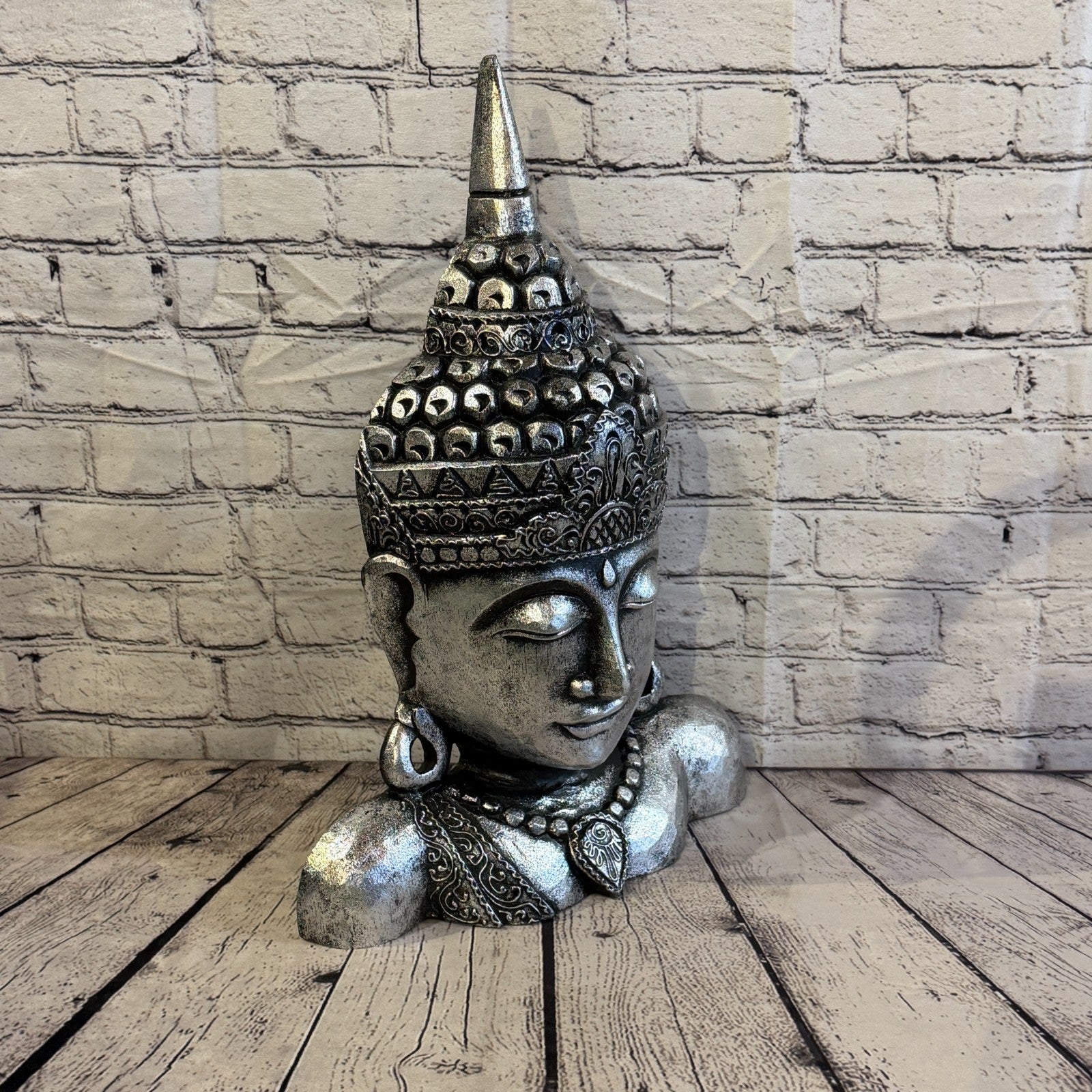 50cm Silver Head Shoulder Buddha Ornament Sculpture Statue Buddhas Handcarved2