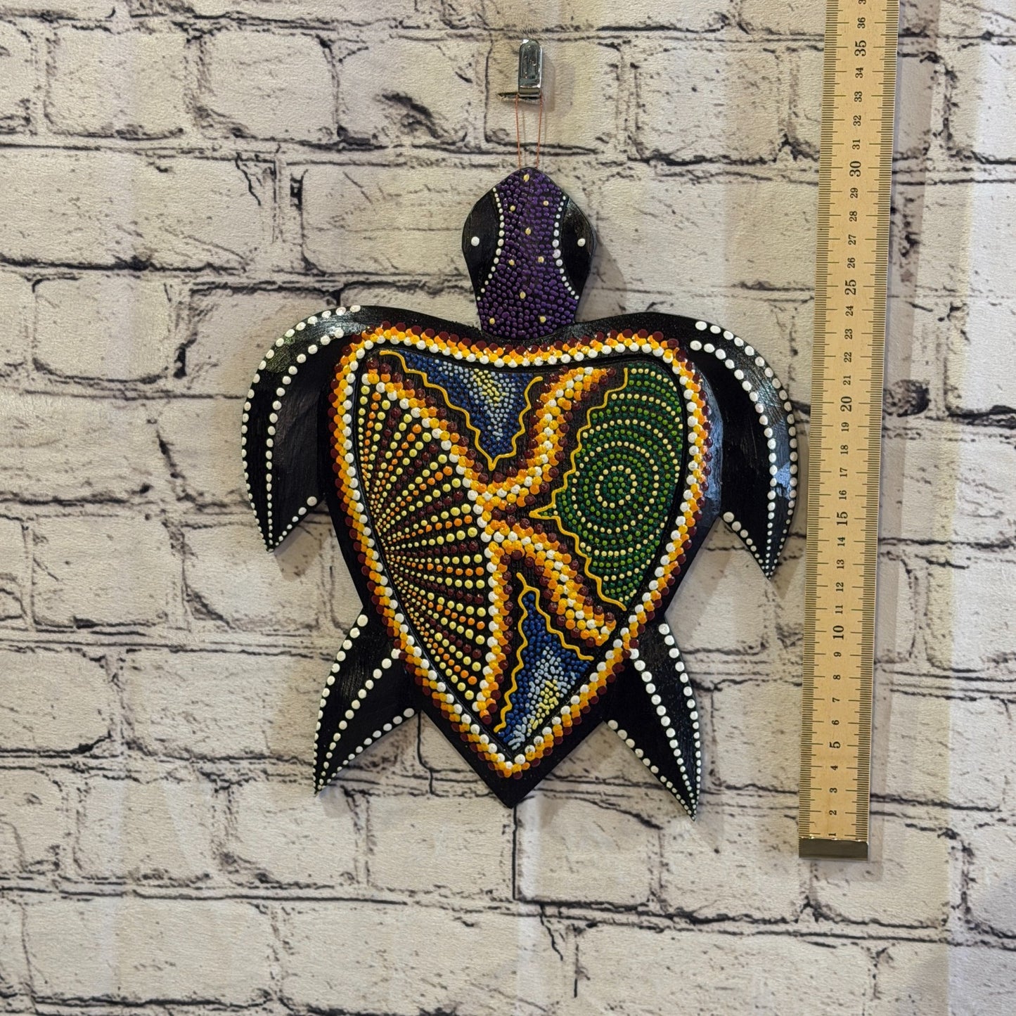 25cm Turtle Carved Wooden Dot Painted Ethnic Tribal Tiki Wall Art No 1 New4