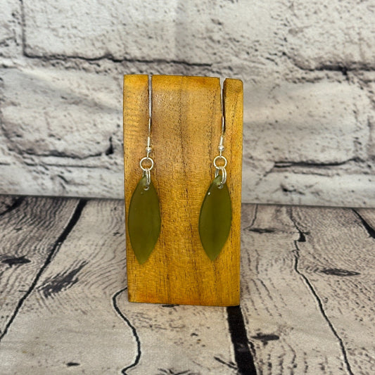 Green Recycled Oval With Silver Plate Dangle Drop Earrings Handmade UK Jewellery0