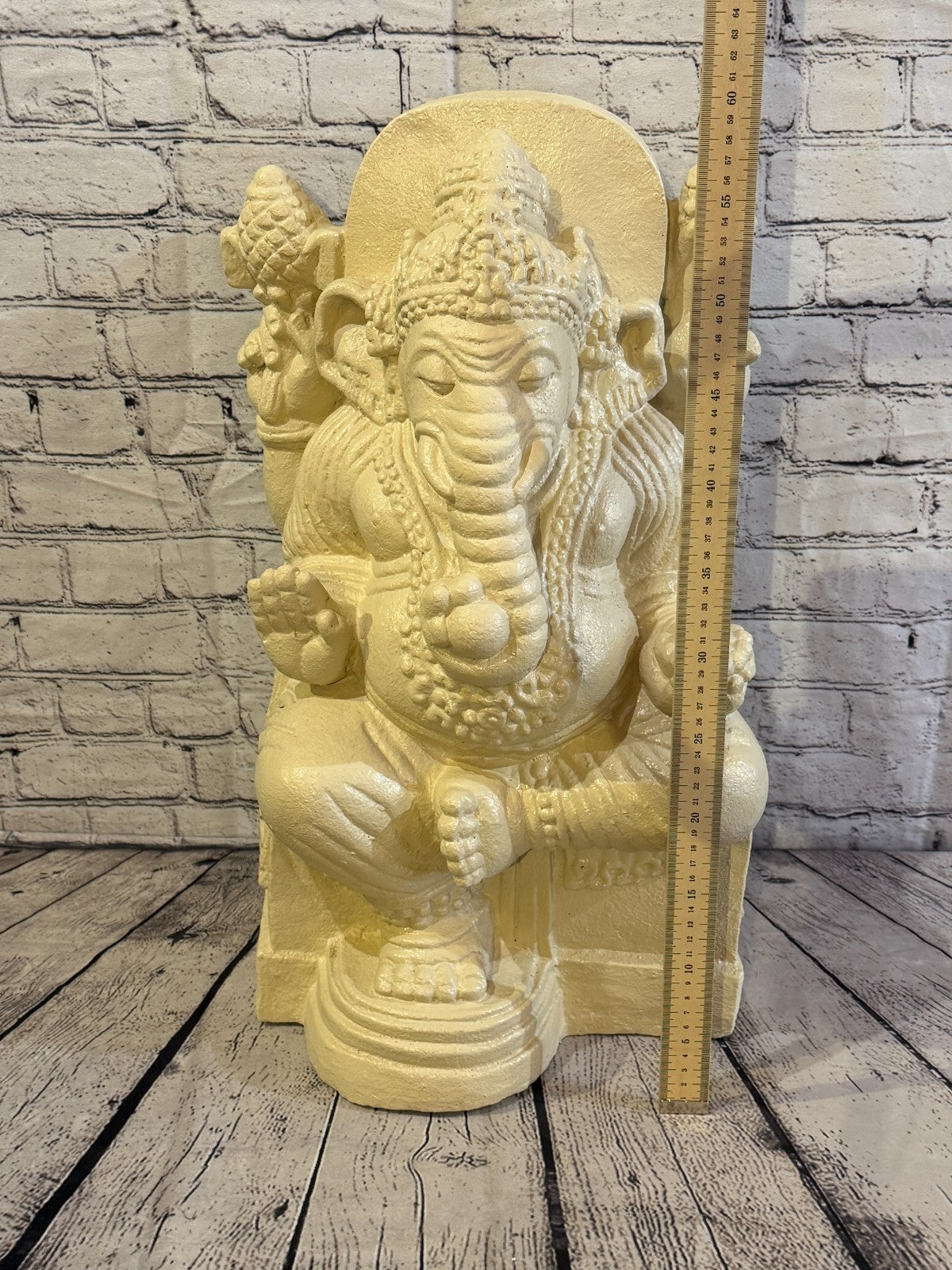 White 60cm x 35cm Thai Ganesha God On Base Hollow Statue Resin Hindu5