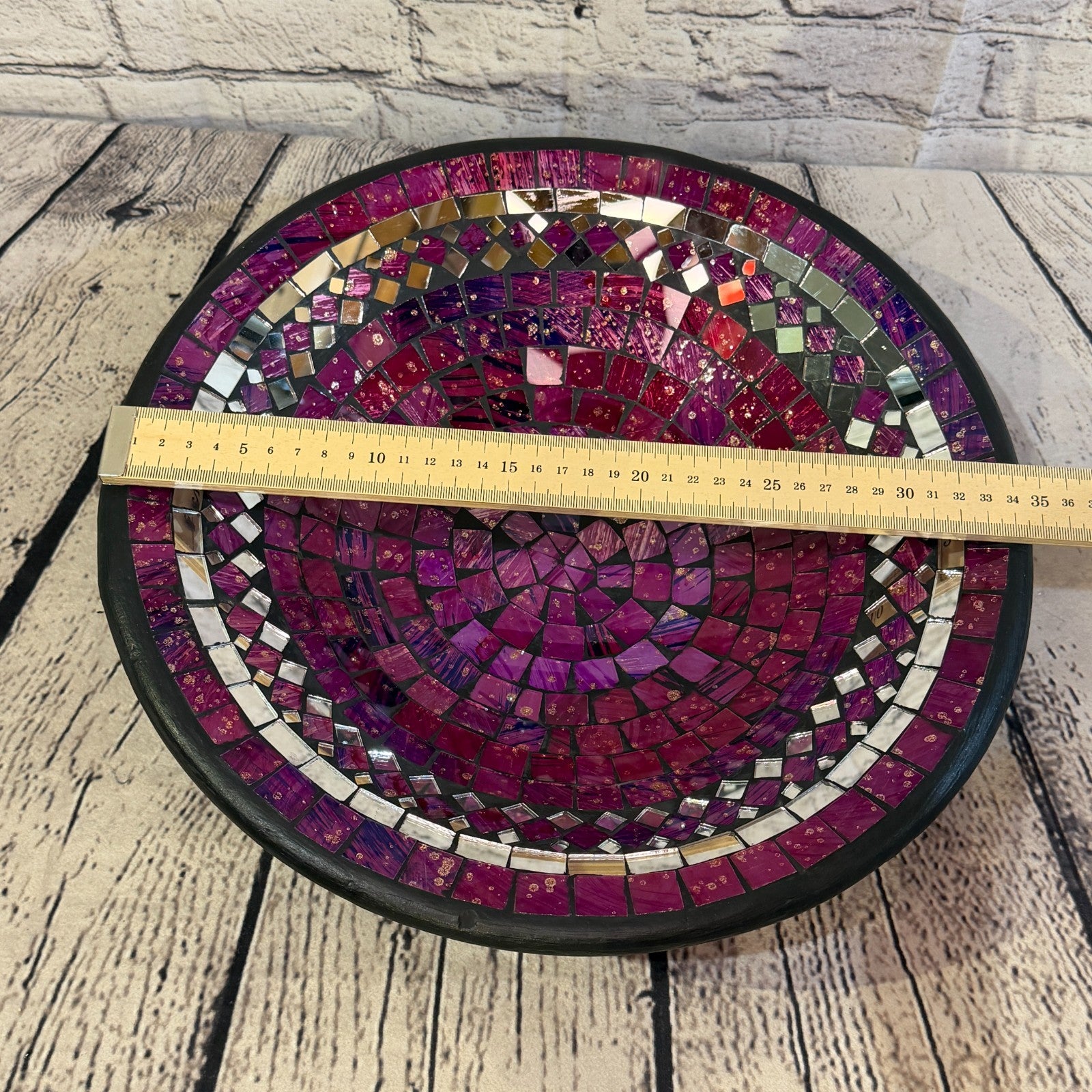 35cm Purple Round Mirror Mosaic Handmade Ceramic Glass Tile Bowl Fruit1