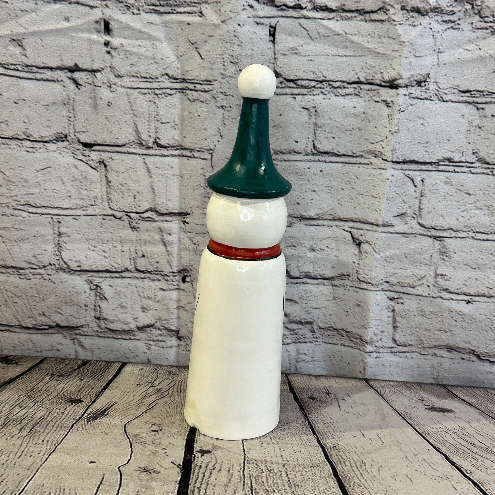 28cm x 8cm Green Pointy Hat Snowman Handcrafted Wood Xmas Christmas Ornament4