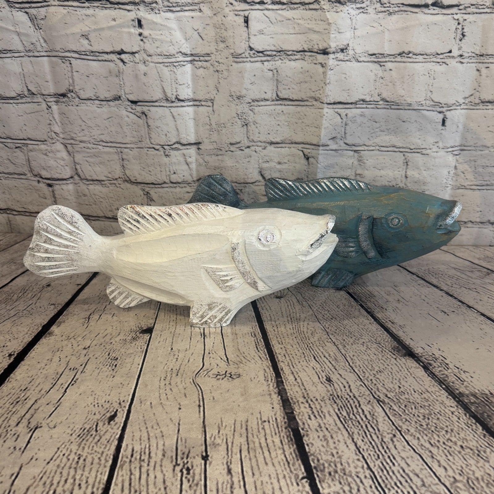 30cm x 15cm Trout Silver White Fish Wood Coastal Ocean Bathroom Decoration8