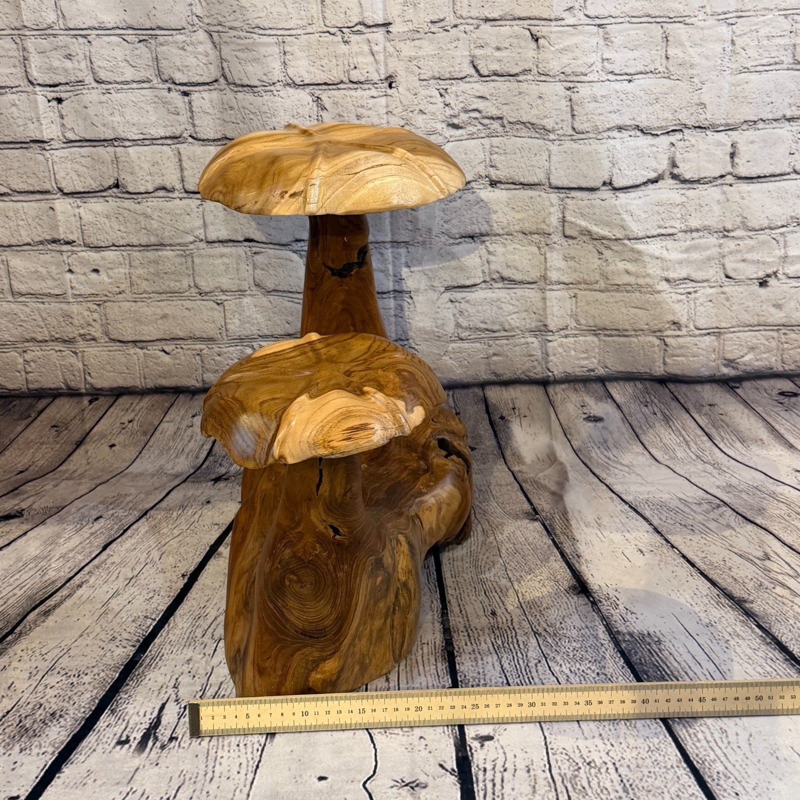 45cm x 40cm Double Wooden Mushroom Toadstool Sculpture Garden Teak Root Ornament7