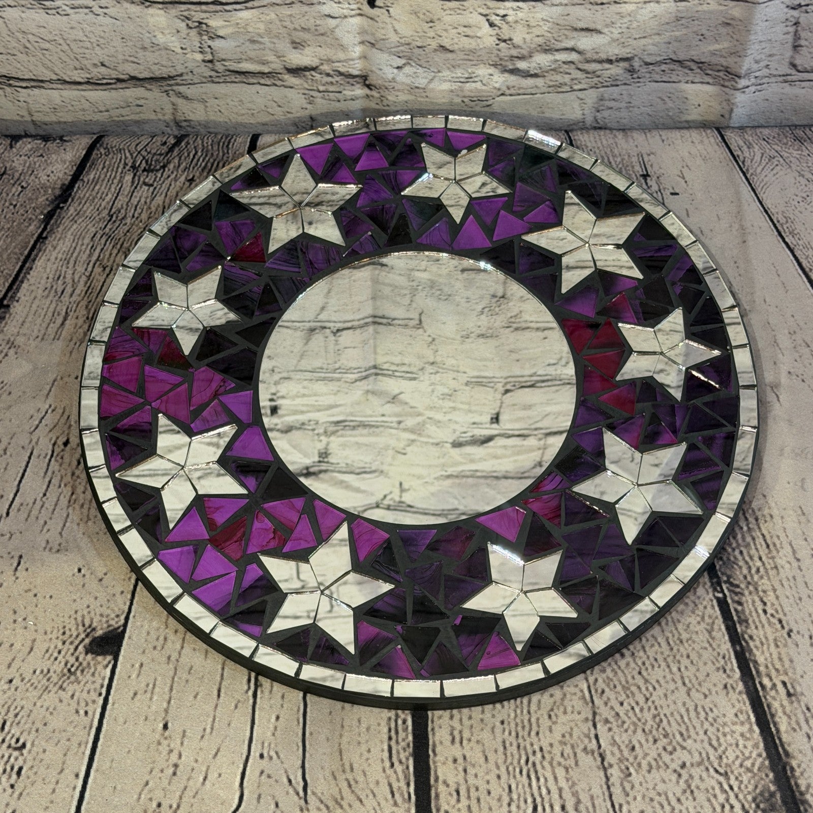 Purple Star Black Mosaic Tile Wall Mirror 30cm x 30cm 12 Inches Handmade2
