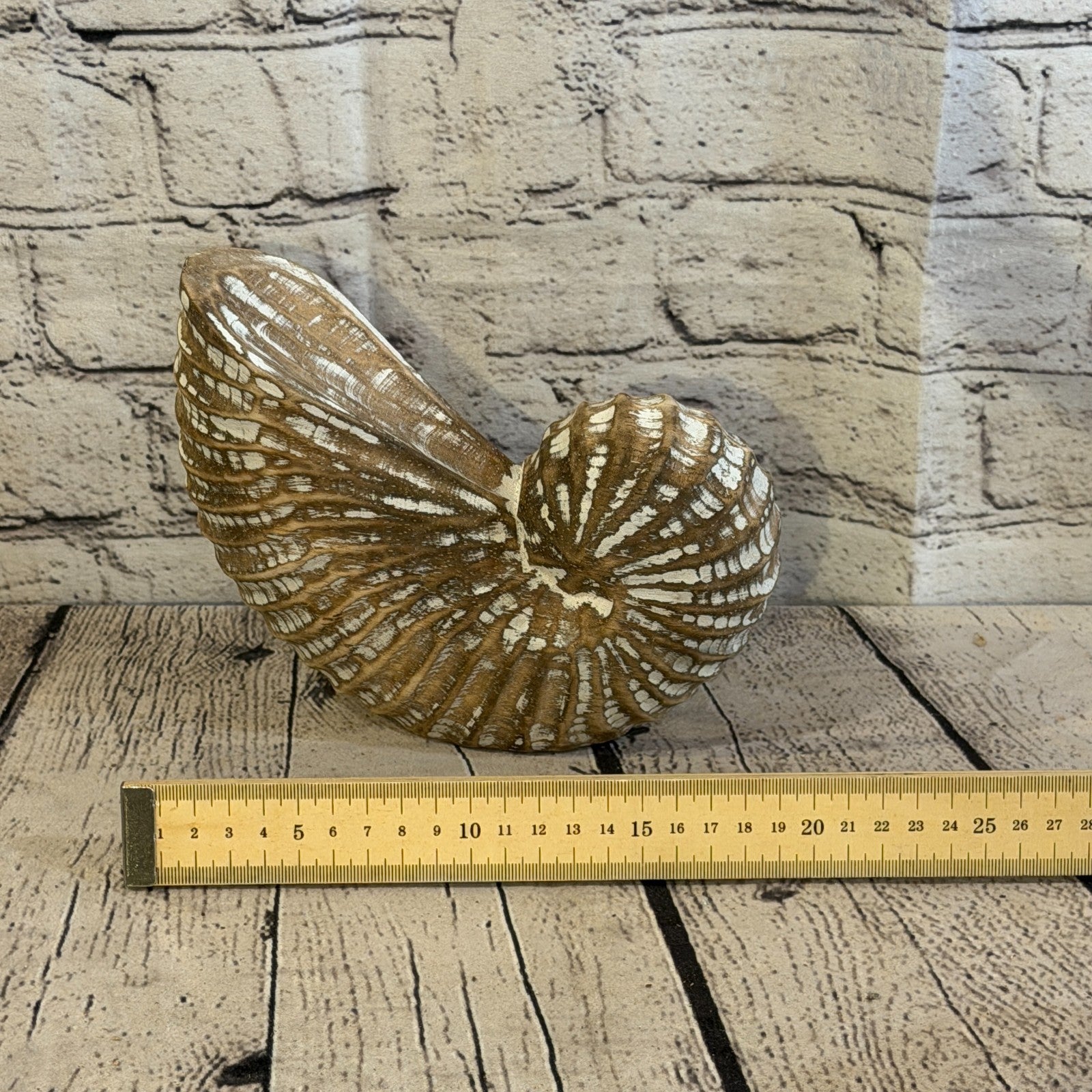 20cm Brown Shabby Pastel Nautilus Shell Ornament Decor Carved Light Wood Figure7