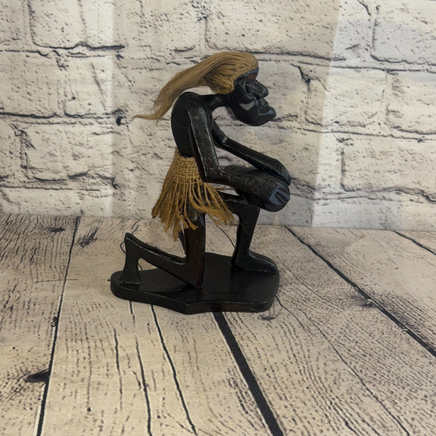 15cm Kneeling Bongo African Tribal Warrior Man Figure Statue Wood Hand Carved3
