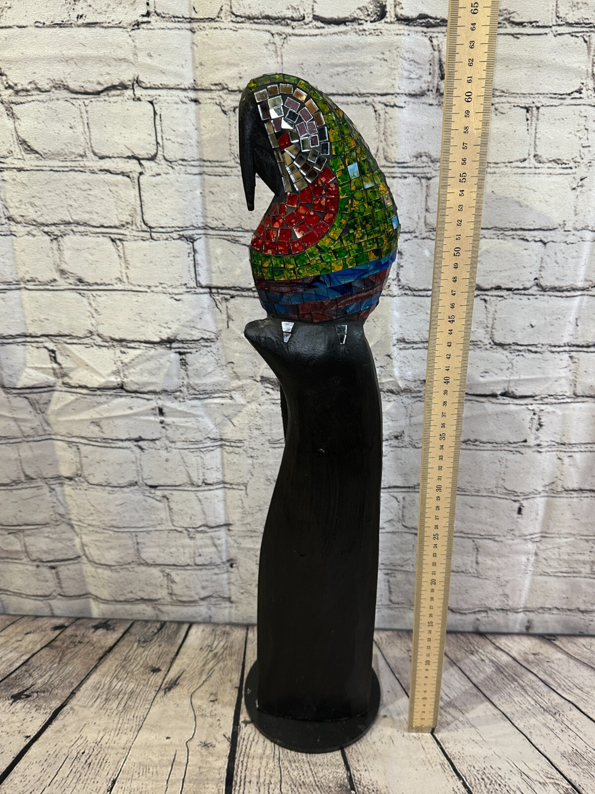 60cm Mosaic Parrot Bird Ornament Statue Fair Trade Handmade Carved Wood Design 39