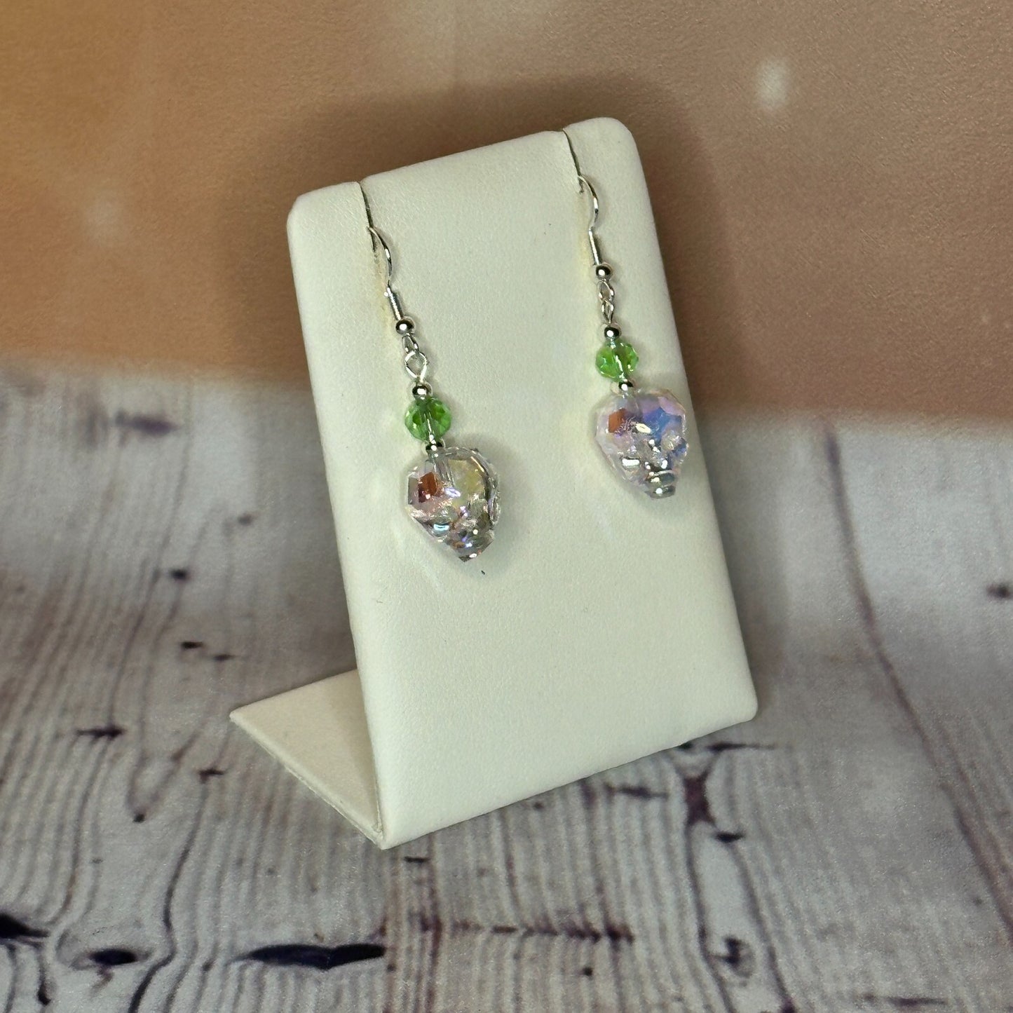Light Green Crystal And Skull Shaped Dangle Drop Earrings Handmade UK Jewellery2