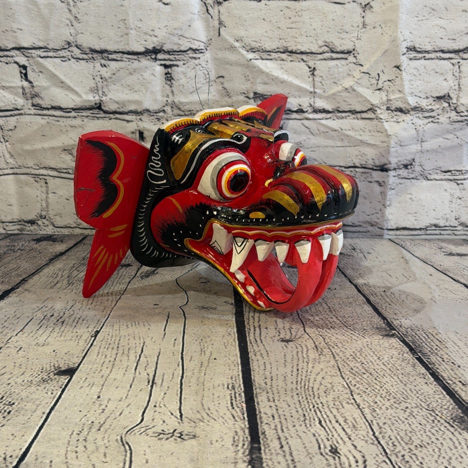 20cm Naga Basukih Red Dragon Hindu Deity Wooden Hand Carved Mask Painted4