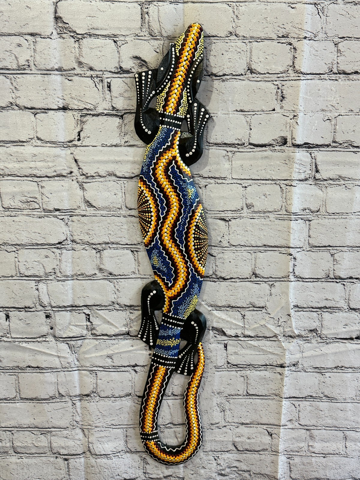 80cm Gecko Carved Wooden Dot Painted Ethnic Tribal Tiki Wall Art Handmade No 12