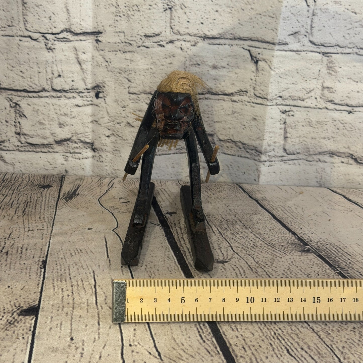 15cm Skiing Winter African Tribal Warrior Man Figure Statue Wood Hand Carved8