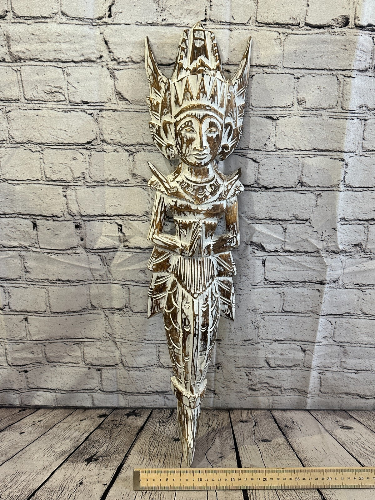 Shabby Brown Sita Dewi Bali Rice Goddess Wings Mermaid Wood Carving 65cm Pair7