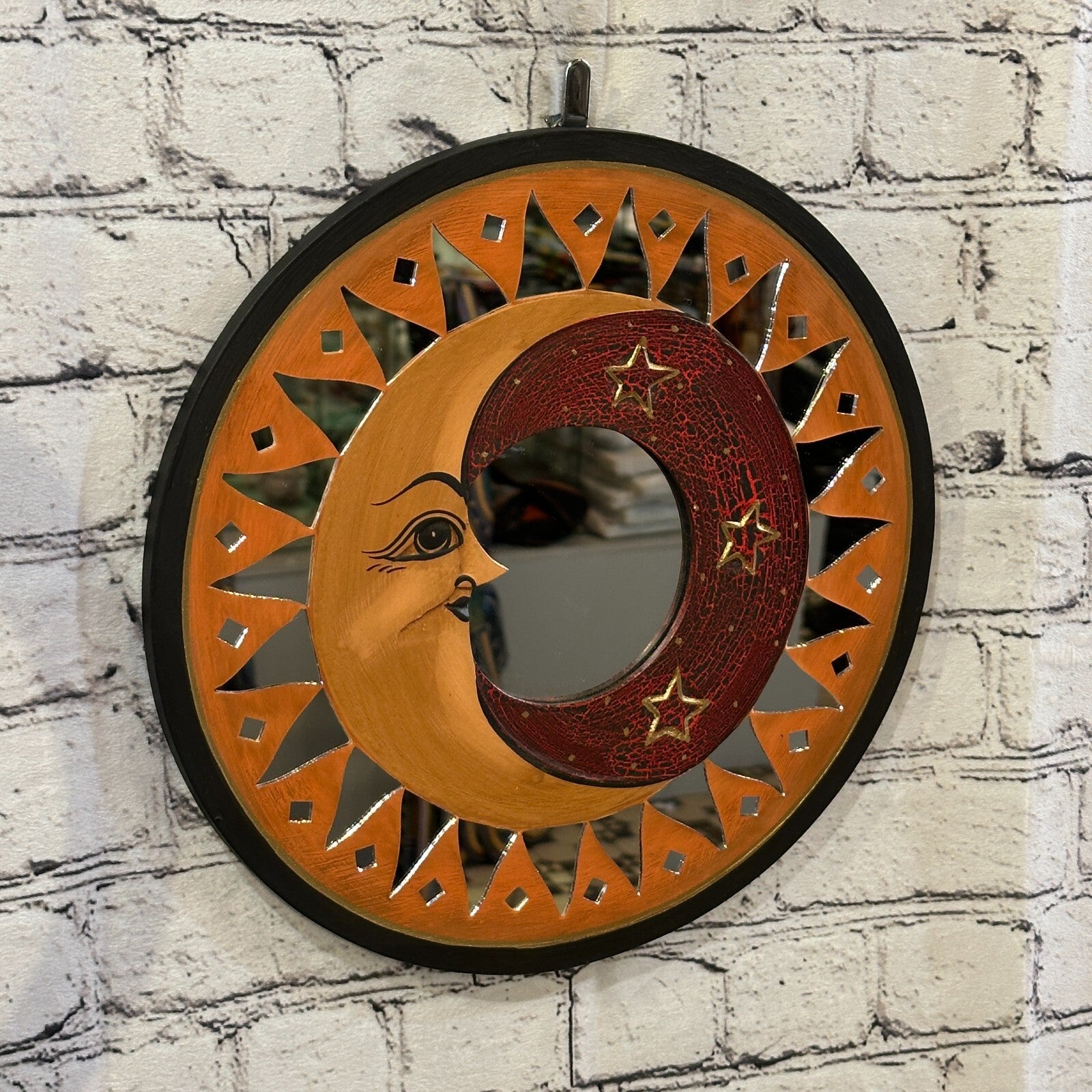 Red Full Moon Mosaic Tile Wall Mirror 30cm x 30cm 12 Inches Handmade Fairtrade0