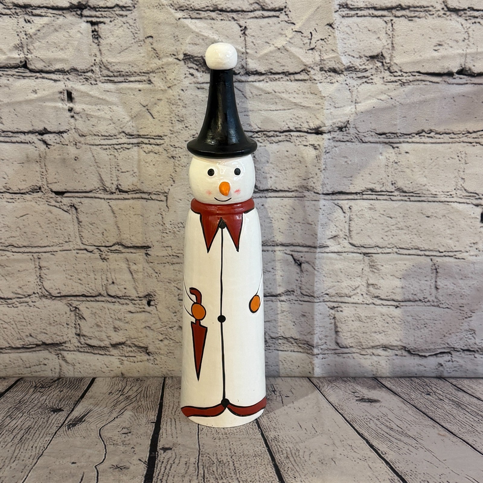 35cm x 8cm Black Pointy Hat Snowman Handcrafted Wood Xmas Christmas Ornament1
